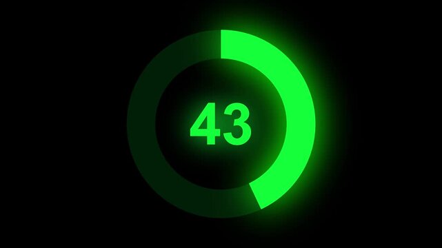 Abstract numerical counting from 0 to 43. Countdown timer from 0 to 43 seconds real time. Modern flat design of countdown animation. Circular progress bar.