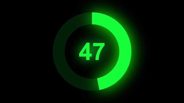 Abstract numerical counting from 0 to 47. Countdown timer from 0 to 47 seconds real time. Modern flat design of countdown animation. Circular progress bar.