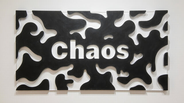 Abstract pattern with chaos text representing unpredictability complexity and breakdown of order within dynamic systems and environments