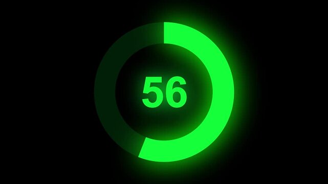 Abstract numerical counting from 0 to 56. Countdown timer from 0 to 56 seconds real time. Modern flat design of countdown animation. Circular progress bar.