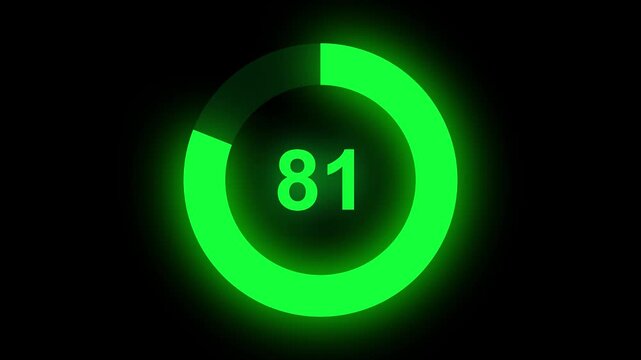 Abstract numerical counting from 0 to 81. Countdown timer from 0 to 81 seconds real time. Modern flat design of countdown animation. Circular progress bar.