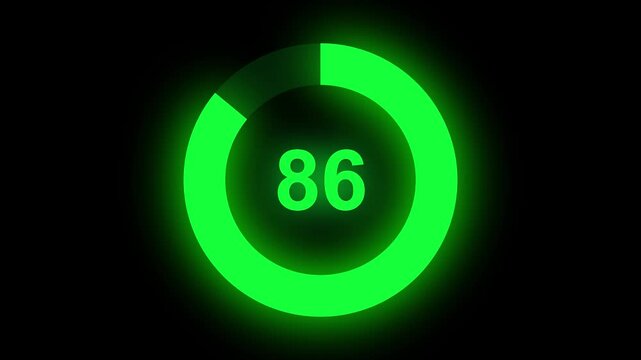 Abstract numerical counting from 0 to 86. Countdown timer from 0 to 86 seconds real time. Modern flat design of countdown animation. Circular progress bar.