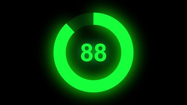 Abstract numerical counting from 0 to 88. Countdown timer from 0 to 88 seconds real time. Modern flat design of countdown animation. Circular progress bar.
