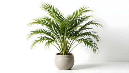 Obraz premium Areca palm plant in a beige pot on a Icon white background houseplant potted plant