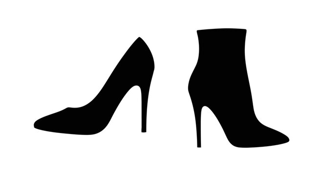 Two black high heeled boots shown in a striking silhouette