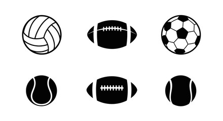 Fototapeta premium Various sports balls depicted in a bold black silhouette