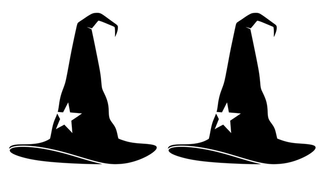 Two pointed witch hats with stars a bold graphic silhouette