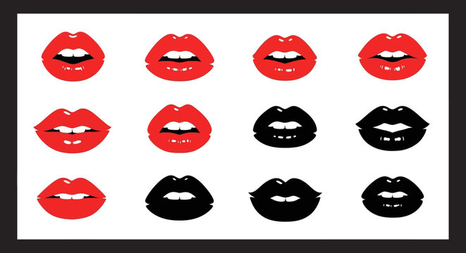 Repeating pattern of vibrant red and black lips a striking silhouette