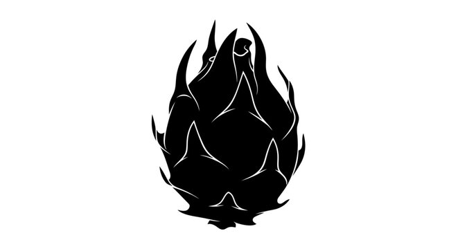 Dramatic black silhouette of a dragonfruit against a white background silhouette