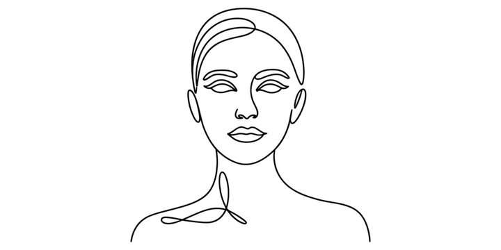 Minimalist one line drawing of a woman face featuring elegant facial features and smooth contour