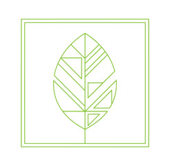 Obraz premium Green geometric leaf icon in square frame for eco friendly concepts