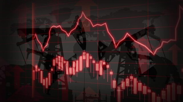 Increasing Oil Price With Bar Graph Animation, Energy Crisis, High gas and oil prices, chart of rising oil prices as symbol for energy crisis with fuel pumping rig.
