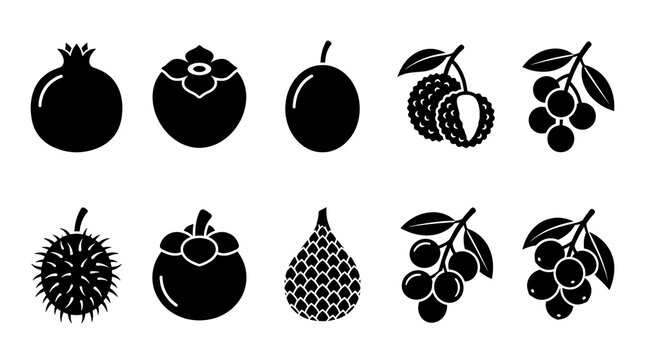 Black silhouettes of various fruits.