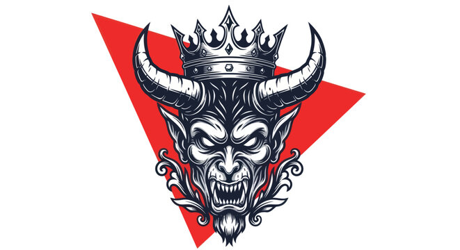 Demonic creature illustration with crown and horns on white background