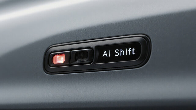 Close up switch labeled AI shift representing transition adaptation and change toward artificial intelligence driven systems and automation processes
