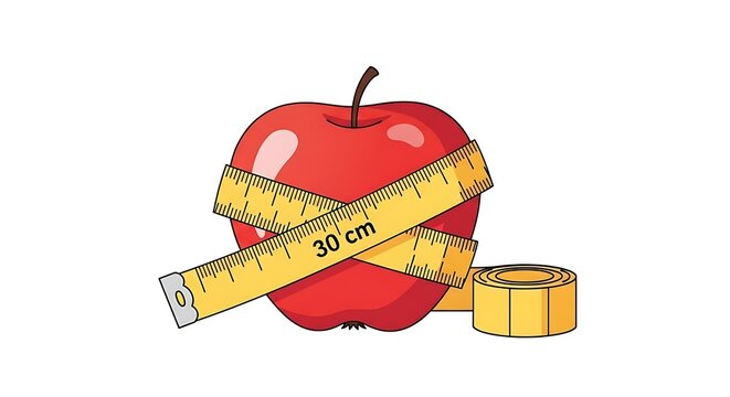 Apple with measuring tape wrapped.
