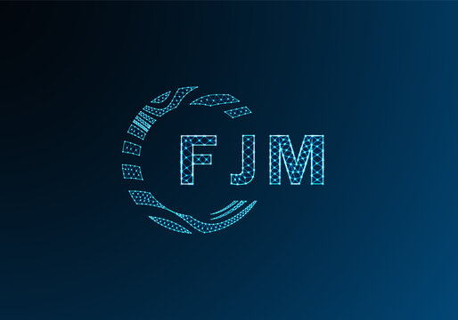 FJM low poly letter logo vector design. FJM lower poly logo design. FJM unique low poly logo design.