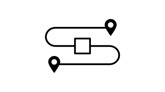 Abstract Route Navigation Line Icon Set with Map Pins and Path Connection