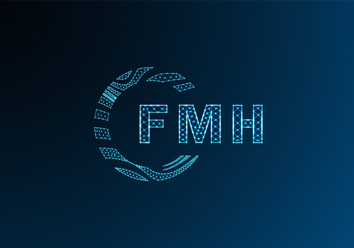 FMH low poly letter logo vector design. FMH lower poly logo design. FMH unique low poly logo design.