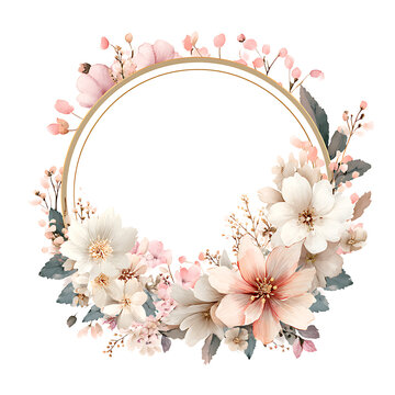 Elegant floral wreath with delicate flowers and greenery in soft pastel tones