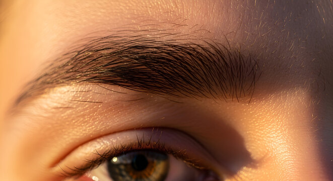 Close up macro of a person with a natural unibrow