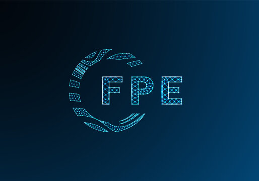 FPE low poly letter logo vector design. FPE lower poly logo design. FPE unique low poly logo design.