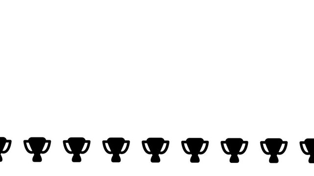 A row of seven tiny trophy icons is neatly lined up along the bottom edge of a wide white rectangle positioned in the middle of the fourth frame