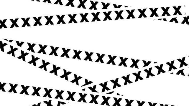 Multiple diagonal bands filled with black x characters crisscross over each other against a white background to create a textured pattern in frame eleven