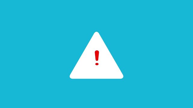 Risk caution message icon animation. Danger error icon.Warning Sign on mint Background 4K video Looping Animation. glowing Exclamation icon animation. alert risk safety danger road warning sign symbol