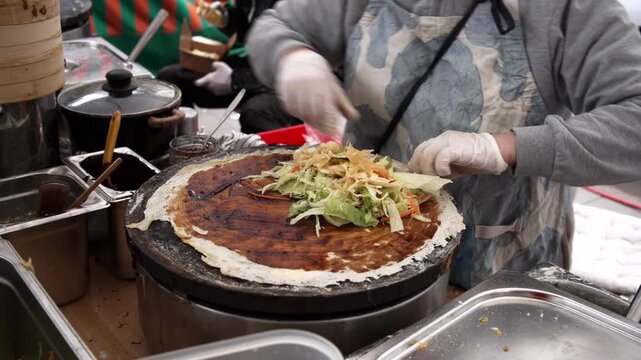 Street food dishes at the market
