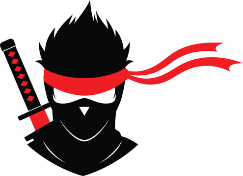 A black ninja with a red headband and sword