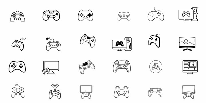 Video Game Controller and Gaming Icon Set &ndash; Minimalist Line Art Illustrations for Esport and Gamer Branding