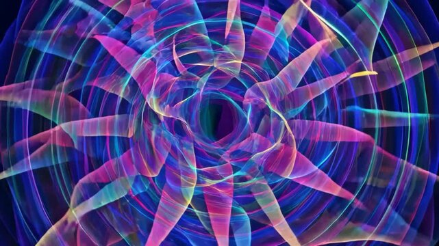 Mesmerizing abstract tunnel vortex with glowing blue and violet ribbons in constant motion, perfect for futuristic backgrounds and digital displays.