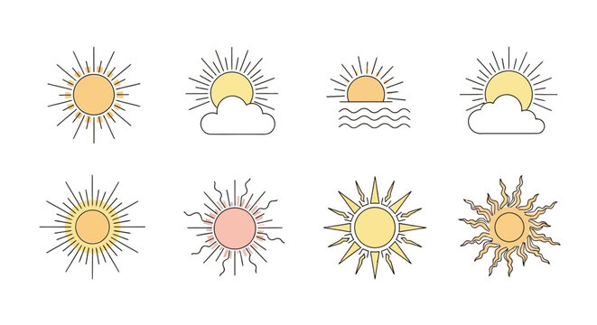Sun icons in different weather conditions.