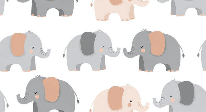 Cute cartoon baby elephants seamless pattern illustration with animal print with wild animal with wrapping paper with digital art