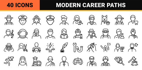 Fototapeta premium Monoline Workforce Avatars Featuring Minimalist Geometric Line Art Representing Global Professions and Career Personas for Digital Design.
