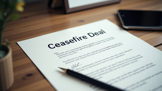 Document titled ceasefire deal representing conflict pause agreement negotiation and temporary peace between opposing sides