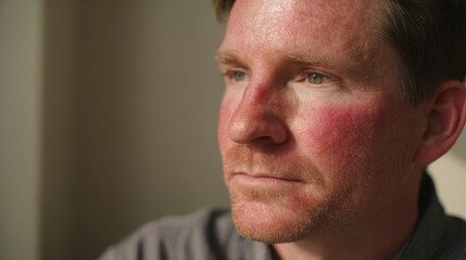 Fototapeta premium Close-up of a male patient with malar rash and facial erythema in a clinical setting