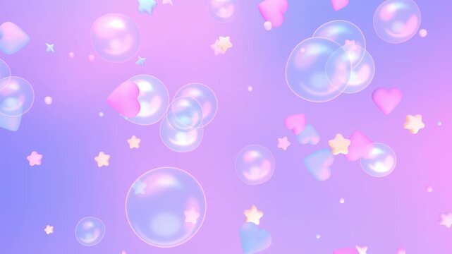 Dreamy bubbles, hearts, and stars floating in the air animation. (loop)