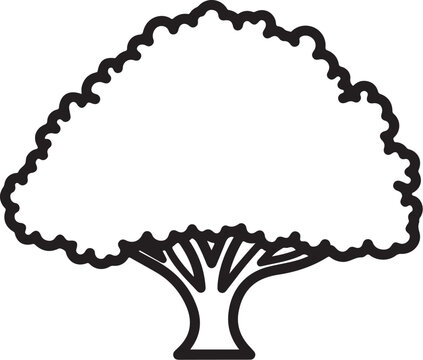 Simple black and white tree illustration on clean background