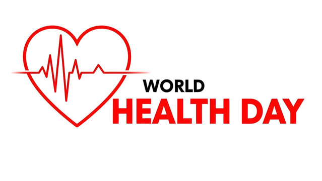 World health day logo with heart and ecg line on white background symbolizing global health awareness and wellness