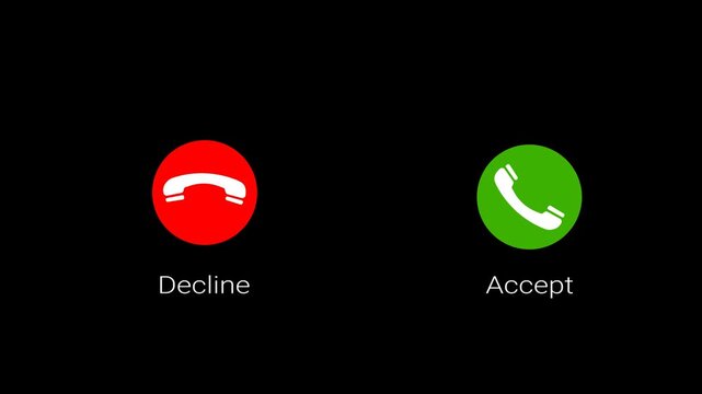 Phone call animation with accept and decline call icon animation on 4k alpha channel transparent background