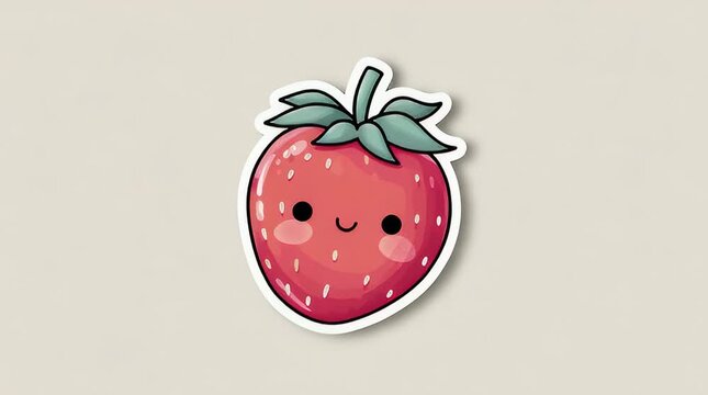 Cartoon strawberry sticker smiling face.