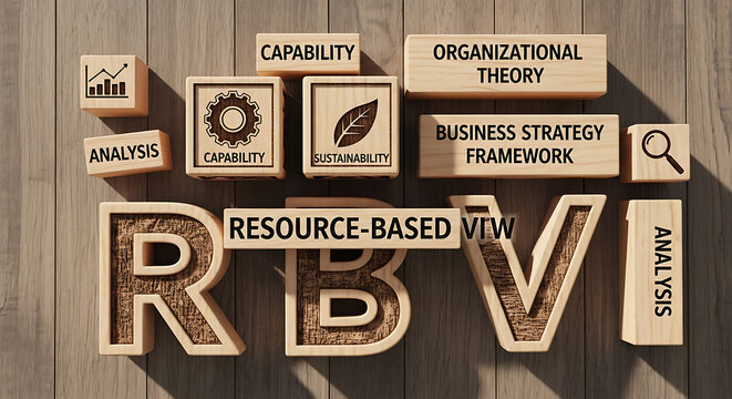 Strategic Resource Based View RBV Management Concept Illustrated with Wooden Blocks Representing Capability Core Competencies Sustainability and Competitive Advantage in Business Planning
