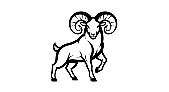 Dynamic ram illustration featuring majestic curved horns, embodying strength, resilience, and wild spirit, suitable for bold branding, team mascots, or powerful graphic design projects