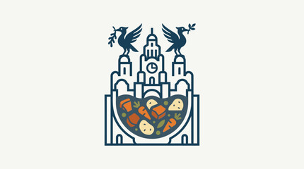 Fototapeta premium Liverpool's Liver Birds Crest with Food Illustration