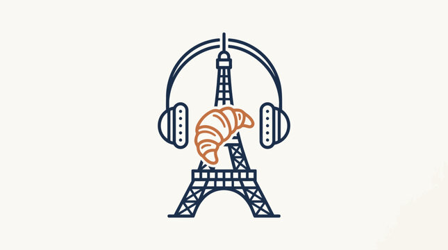 Parisian Sounds Eiffel Tower with Headphones and Croissant