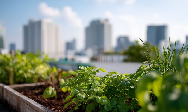  rooftop garden showcasing sustainable urban gardening in an eco-friendly setting
