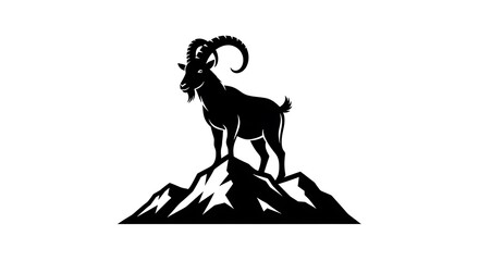 Fototapeta premium Majestic Ibex Standing Proudly atop a Rocky Mountain Peak Silhouette Art Illustration