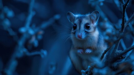 Naklejka premium Cute Animal in Blue Nightscape Scene